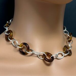 Chaps 18” Tortoise & Silver Disc Link Necklace